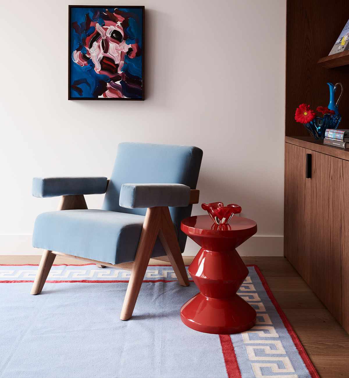Athina Dhurrie In French Blue & Red - Image 5
