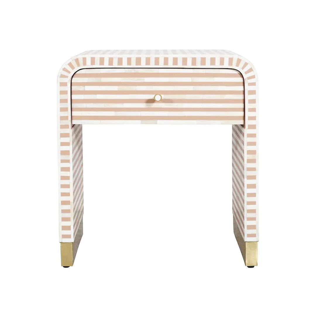 Bone Inlay 1-Drawer Curved Bedside In Almond
