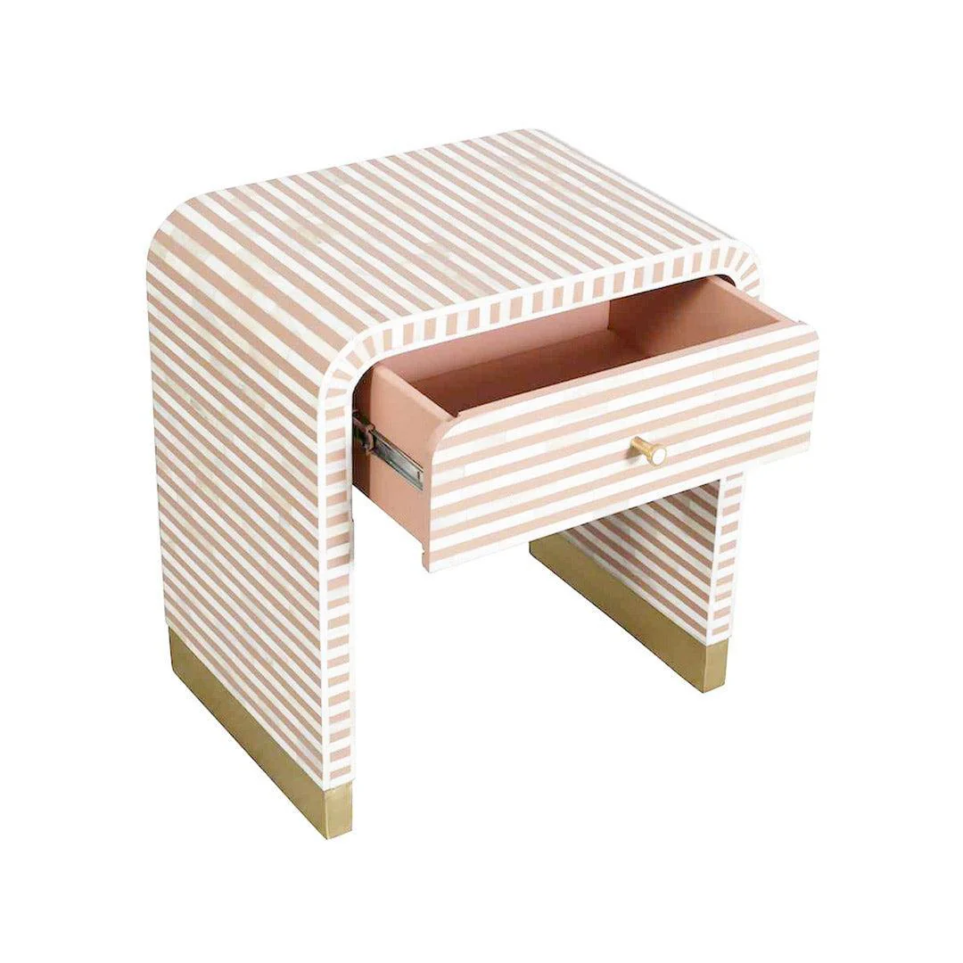 Bone Inlay 1-Drawer Curved Bedside In Almond - Image 5