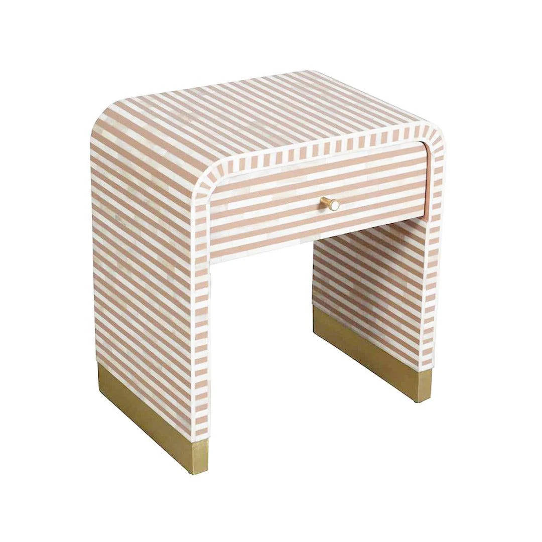 Bone Inlay 1-Drawer Curved Bedside In Almond - Image 6