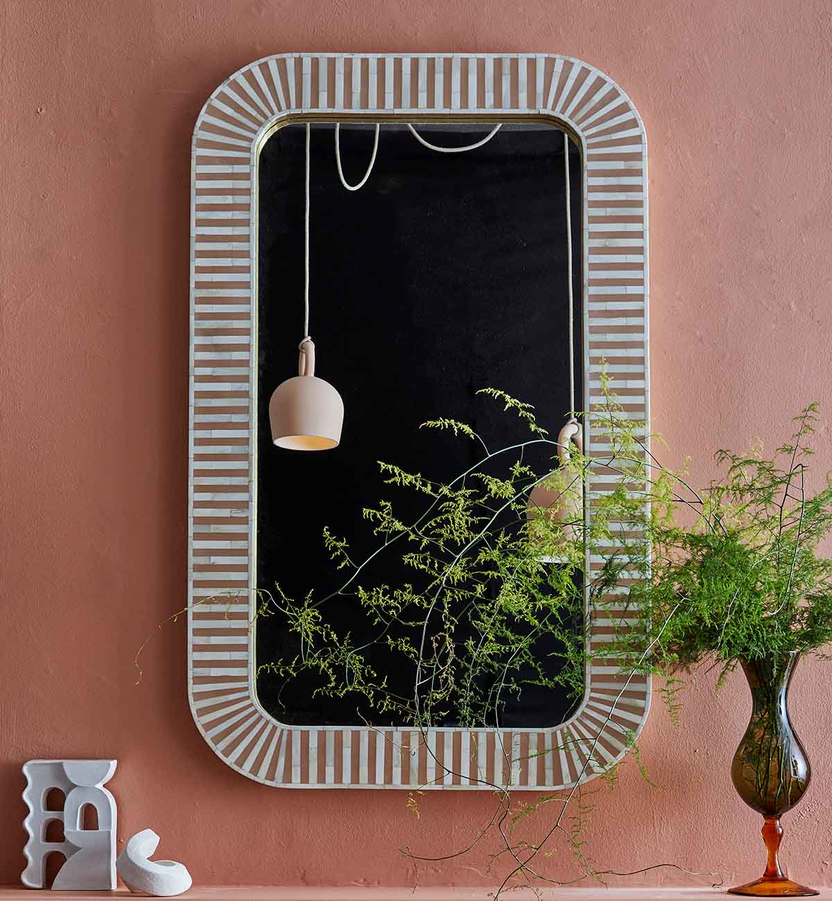 Bone Inlay Curved Mirror In Almond - Image 3